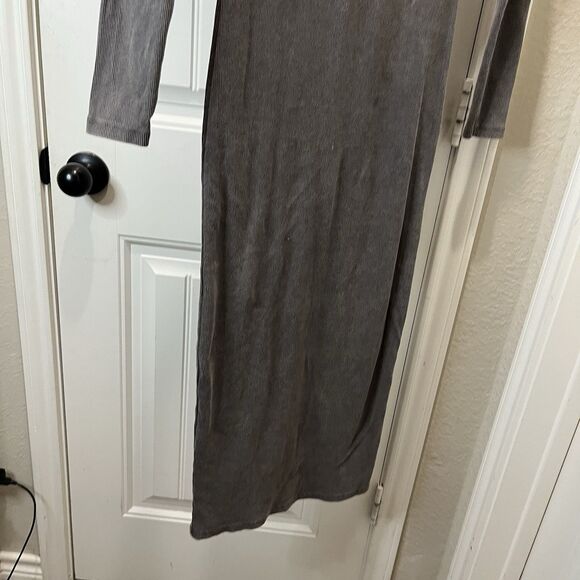 Zara Gray Ribbed Long Sleeve High Neck Bodycon Midi Dress Womens Size S - Picture 8 of 9